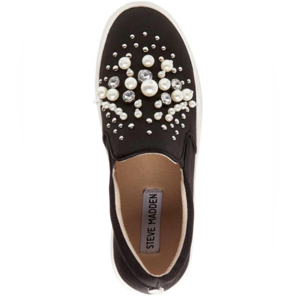 Steve Madden Black 9 Glade Black Satin Slip-On Sneakers